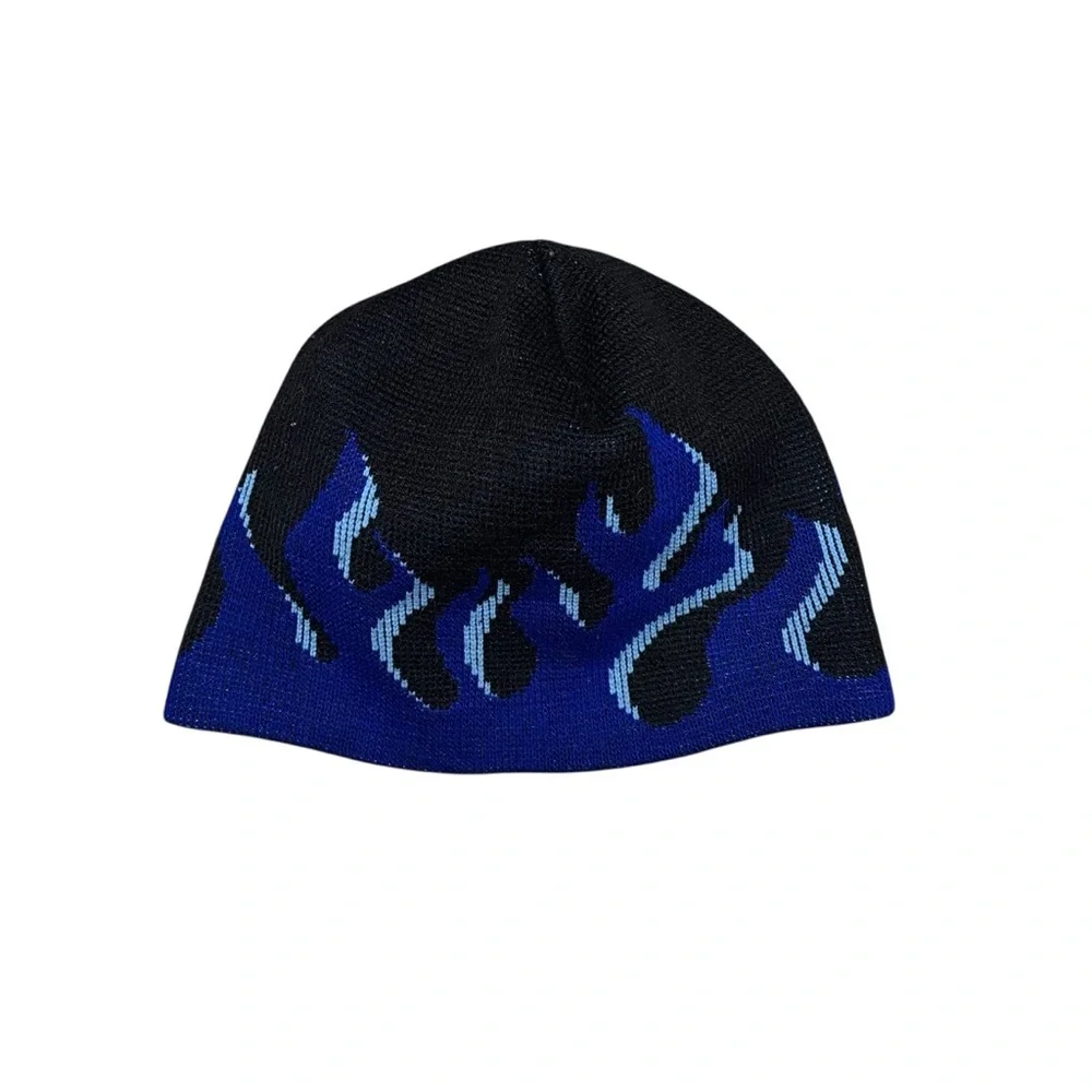 40 Point Roxbury Winter Hat Blue Flames Beanie Made in USA Rare Vintage VTG Y2K